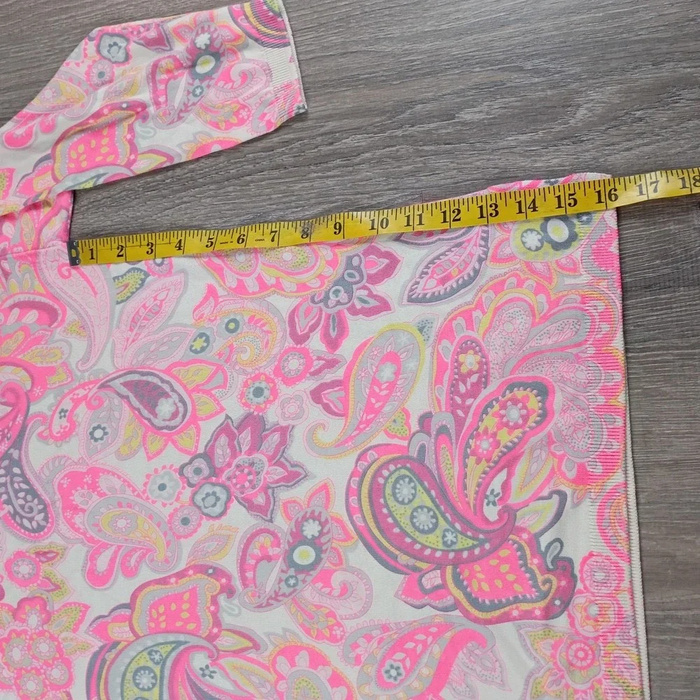 Talbots Neon Pink Paisley Crewneck Sweater soft/ lightweight size Medium